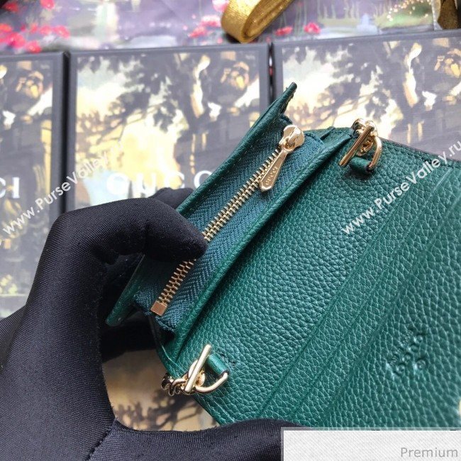Gucci Zumi Grainy Leather Card Case on Chain 570660 Green (JM-9041227)