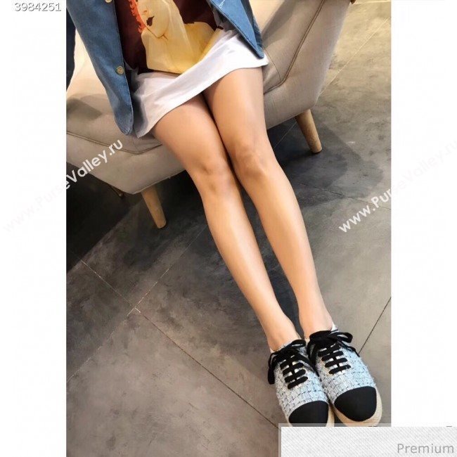 Chanel Tweed Lace-Up Espadrilles Sneakers G34424 Blue/Black 2018 (EM-9030936)