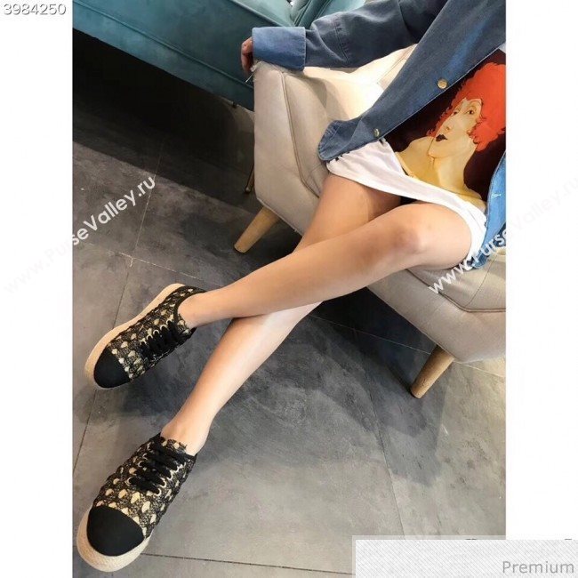 Chanel Woven Lace-Up Espadrilles Sneakers G34424 Black/Gold 2018 (EM-9030937)