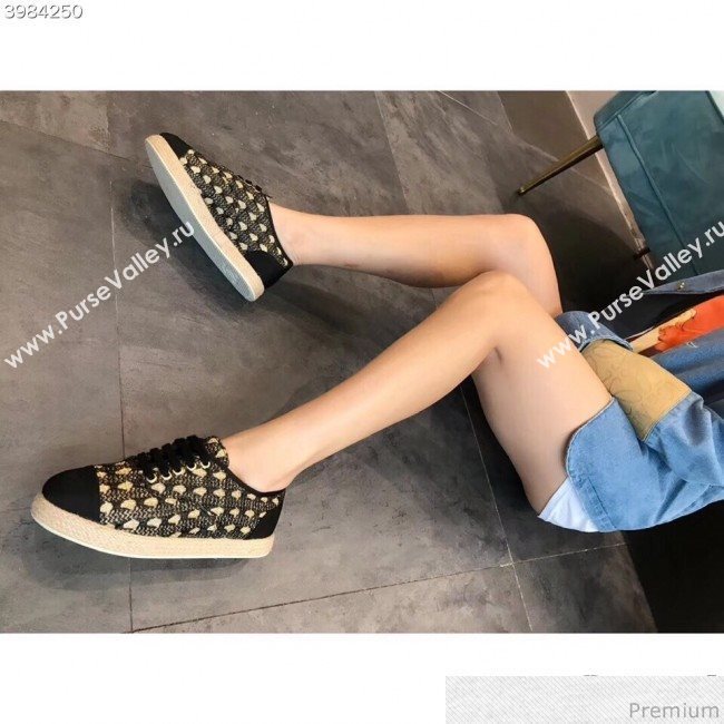 Chanel Woven Lace-Up Espadrilles Sneakers G34424 Black/Gold 2018 (EM-9030937)