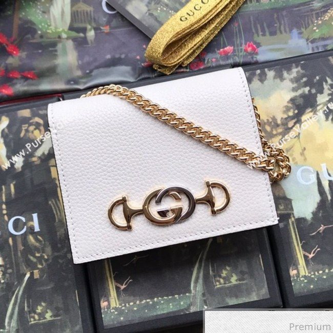 Gucci Zumi Grainy Leather Card Case on Chain 570660 White (JM-9041224)