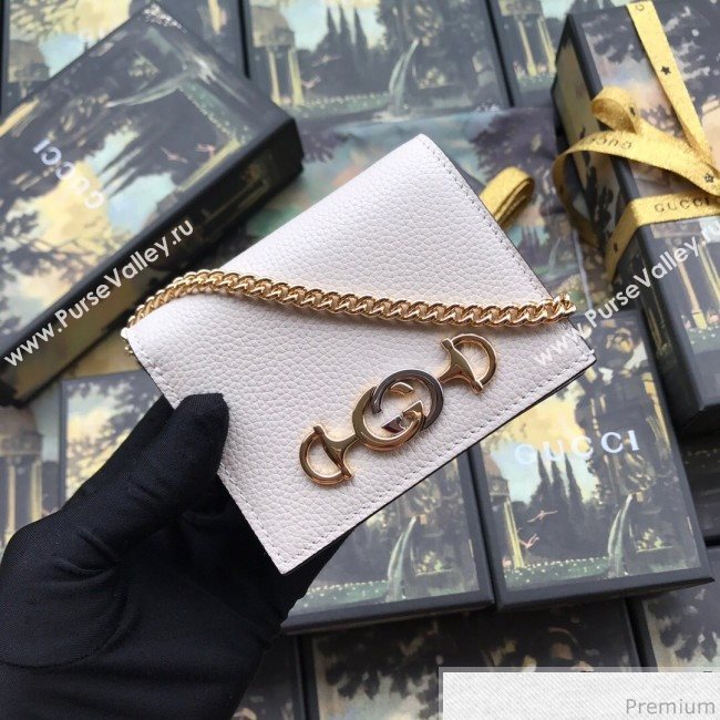 Gucci Zumi Grainy Leather Card Case on Chain 570660 White (JM-9041224)