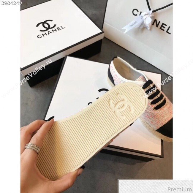Chanel Tweed Lace-Up Espadrilles Sneakers G34424 Pink/Black 2018 (EM-9030938)