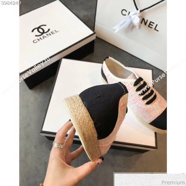 Chanel Tweed Lace-Up Espadrilles Sneakers G34424 Pink/Black 2018 (EM-9030938)