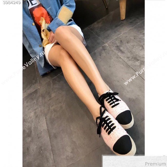 Chanel Tweed Lace-Up Espadrilles Sneakers G34424 Pink/Black 2018 (EM-9030938)