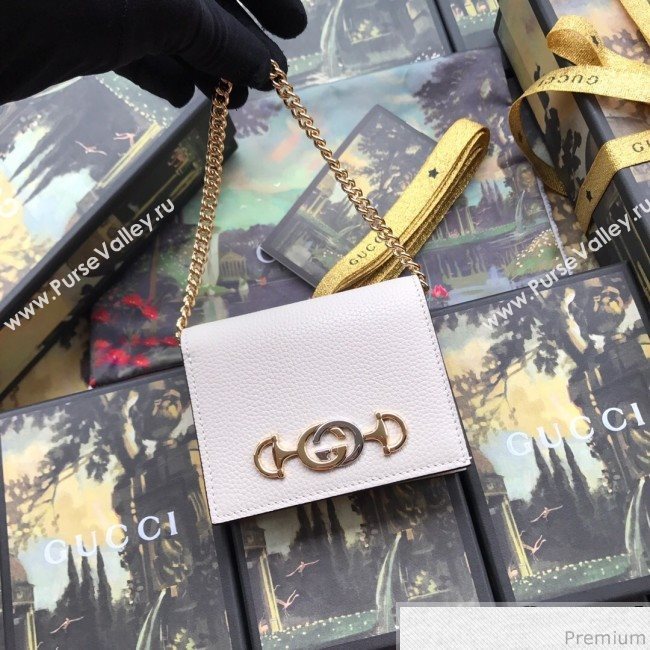 Gucci Zumi Grainy Leather Card Case on Chain 570660 White (JM-9041224)