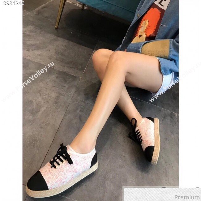 Chanel Tweed Lace-Up Espadrilles Sneakers G34424 Pink/Black 2018 (EM-9030938)