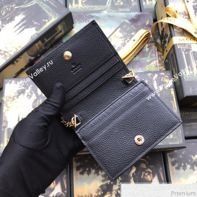 Gucci Zumi Grainy Leather Card Case on Chain 570660 Black (JM-9041226)