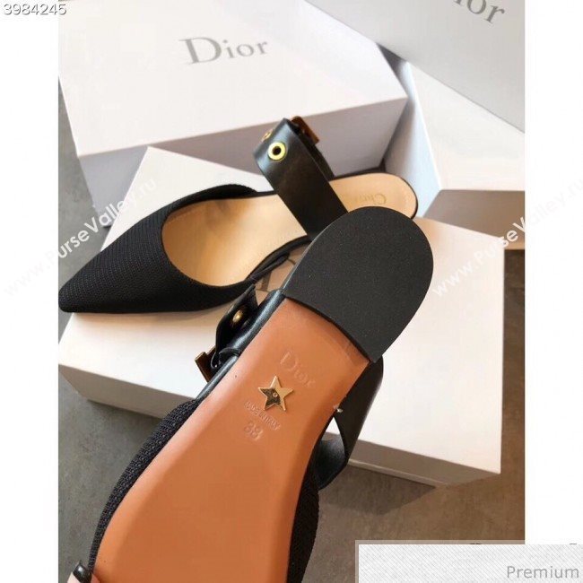 Dior Flat Leather Buckle Band Mules in Black Technical Canvas 2019 (EM-9030939)