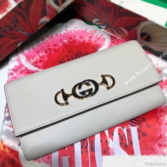 Gucci Zumi Grainy Leather Continental Wallet 573612 White (JM-9041229)