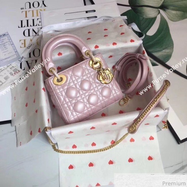 Dior Lady Dior Lambskin Mini 17cm Bag Pink/Gold (TZM-9040860)