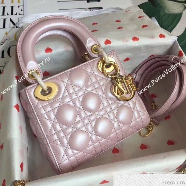 Dior Lady Dior Lambskin Mini 17cm Bag Pink/Gold (TZM-9040860)