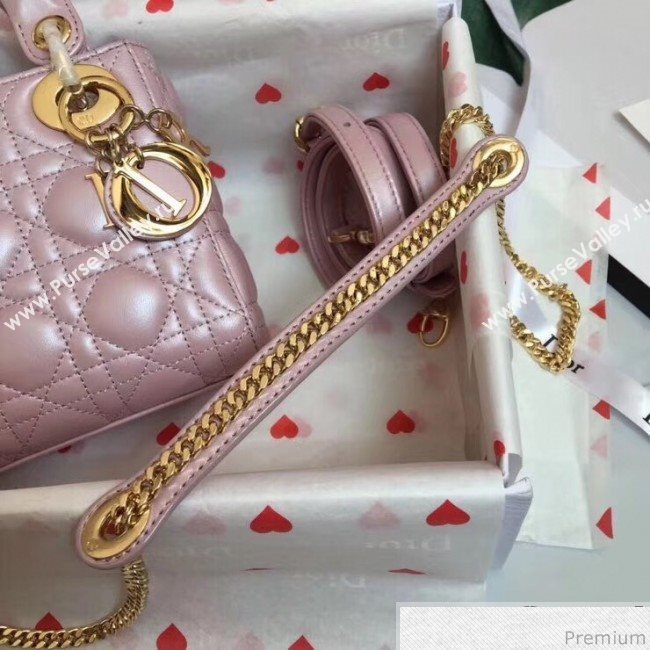 Dior Lady Dior Lambskin Mini 17cm Bag Pink/Gold (TZM-9040860)