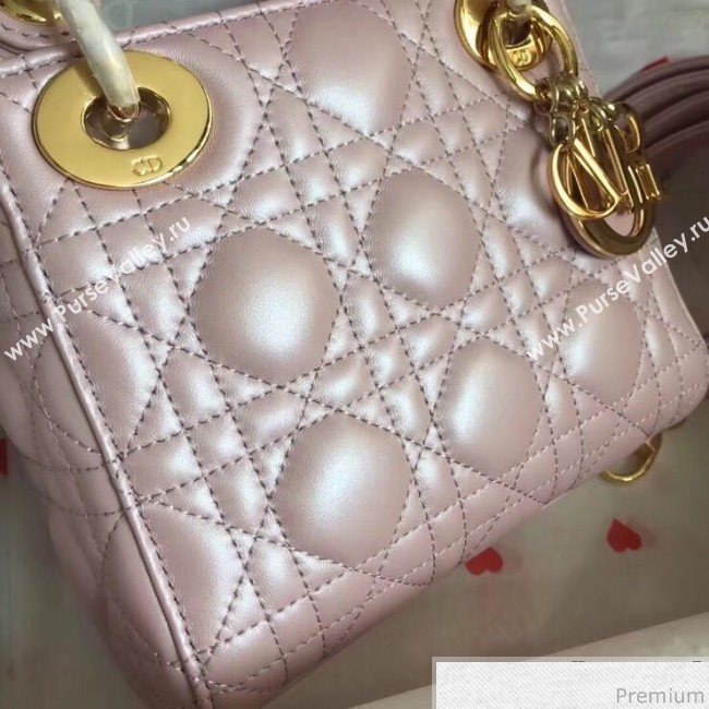 Dior Lady Dior Lambskin Mini 17cm Bag Pink/Gold (TZM-9040860)