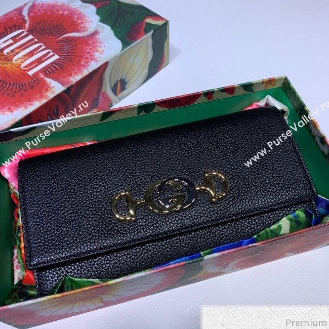 Gucci Zumi Grainy Leather Continental Wallet 573612 Black (JM-9041232)