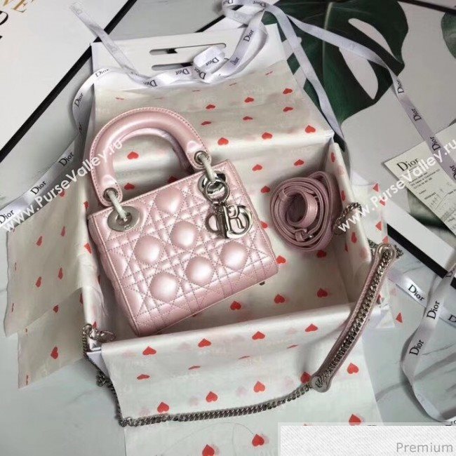 Dior Lady Dior Lambskin Mini 17cm Bag Pink/Silver (TZM-9040861)