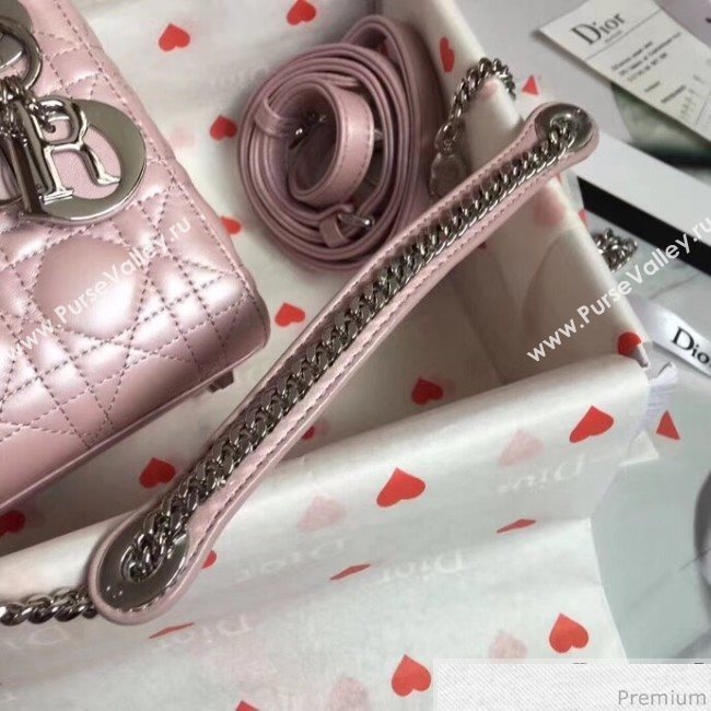 Dior Lady Dior Lambskin Mini 17cm Bag Pink/Silver (TZM-9040861)