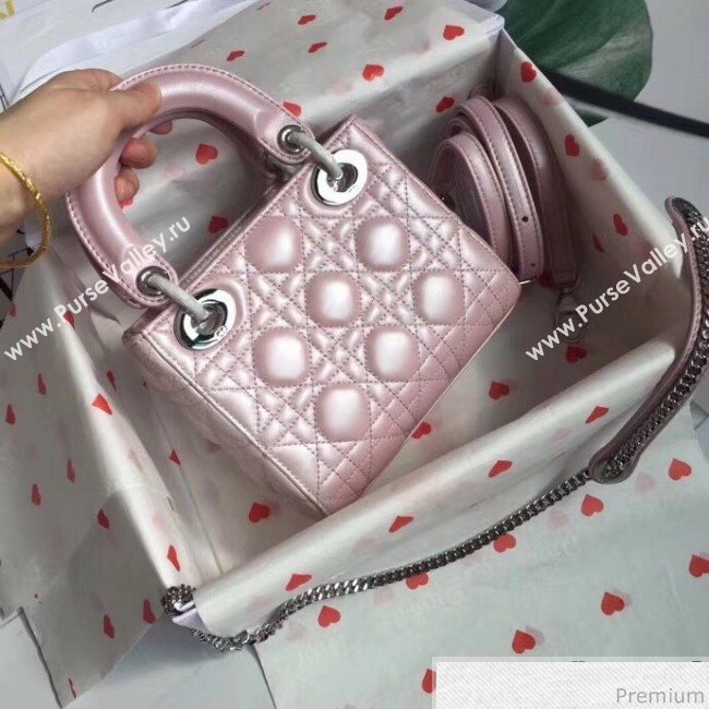 Dior Lady Dior Lambskin Mini 17cm Bag Pink/Silver (TZM-9040861)