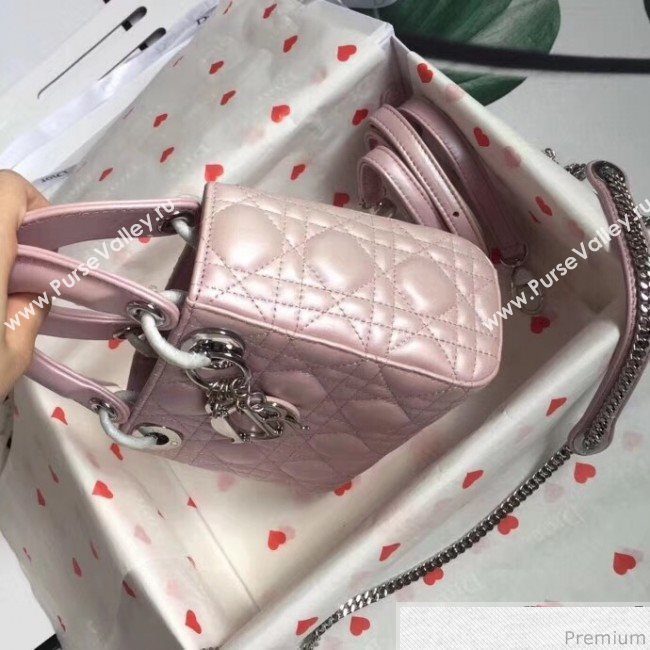 Dior Lady Dior Lambskin Mini 17cm Bag Pink/Silver (TZM-9040861)