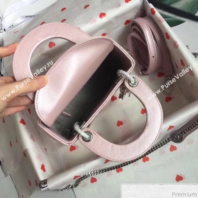 Dior Lady Dior Lambskin Mini 17cm Bag Pink/Silver (TZM-9040861)
