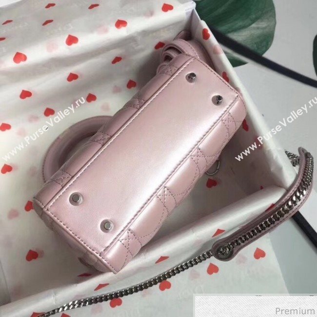 Dior Lady Dior Lambskin Mini 17cm Bag Pink/Silver (TZM-9040861)