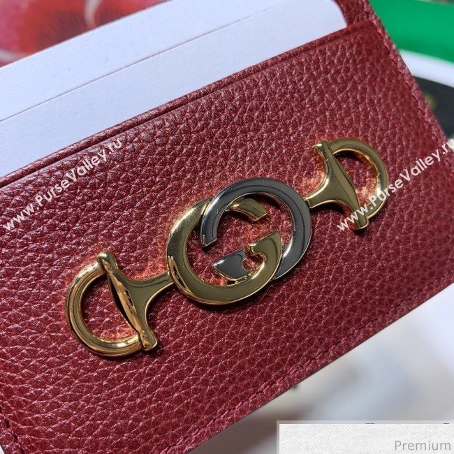 Gucci Zumi Grainy Leather Card Case 570679 Burgundy (JM-9041235)