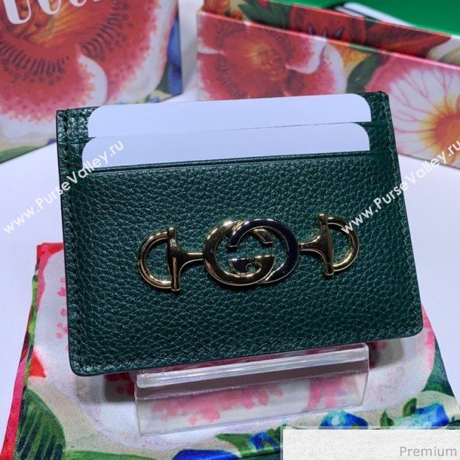 Gucci Zumi Grainy Leather Card Case 570679 Green (JM-9041234)