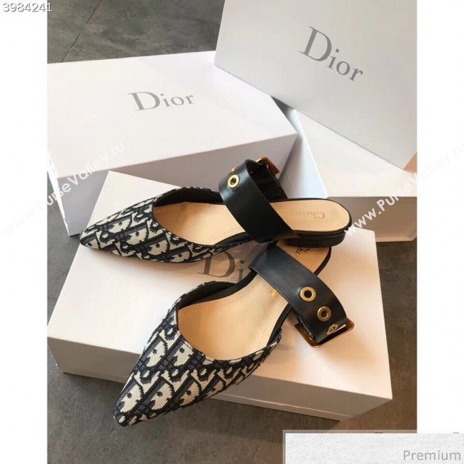 Dior Flat Leather Buckle Band Mules in Oblique Canvas 2019 (EM-9030943)