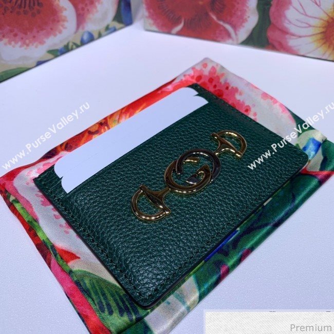 Gucci Zumi Grainy Leather Card Case 570679 Green (JM-9041234)