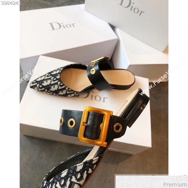 Dior Flat Leather Buckle Band Mules in Oblique Canvas 2019 (EM-9030943)