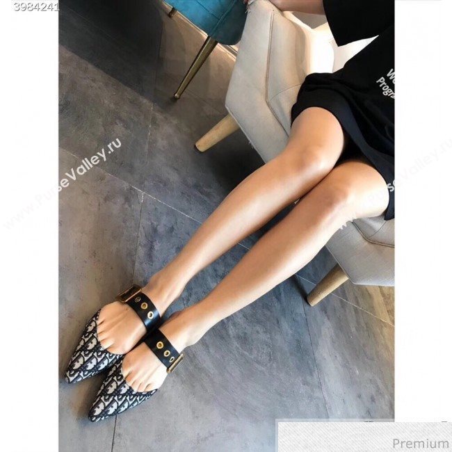 Dior Flat Leather Buckle Band Mules in Oblique Canvas 2019 (EM-9030943)