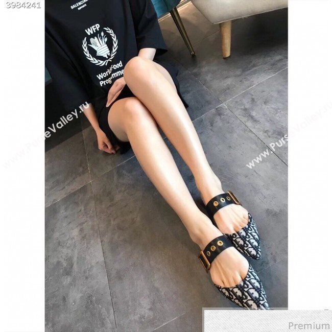 Dior Flat Leather Buckle Band Mules in Oblique Canvas 2019 (EM-9030943)