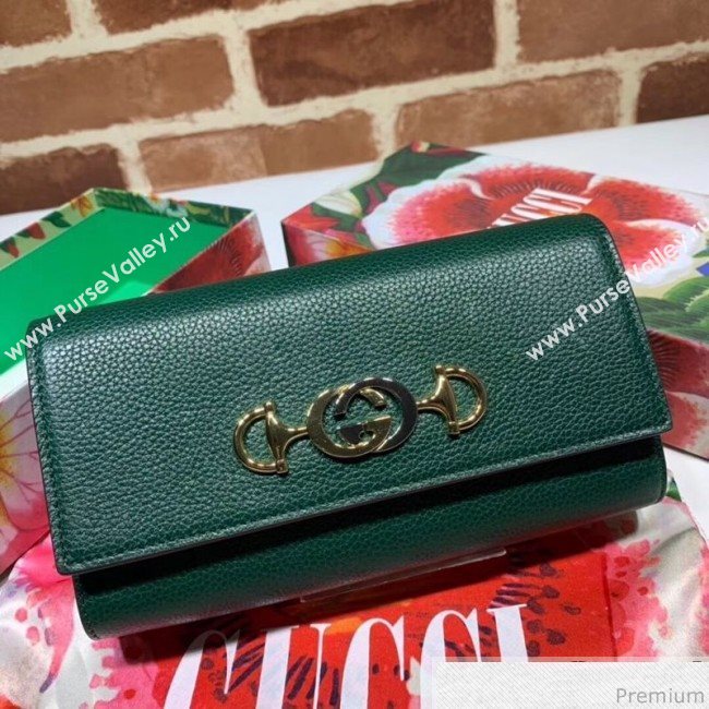 Gucci Zumi Grainy Leather Continental Wallet 573612 Green (JM-9041231)