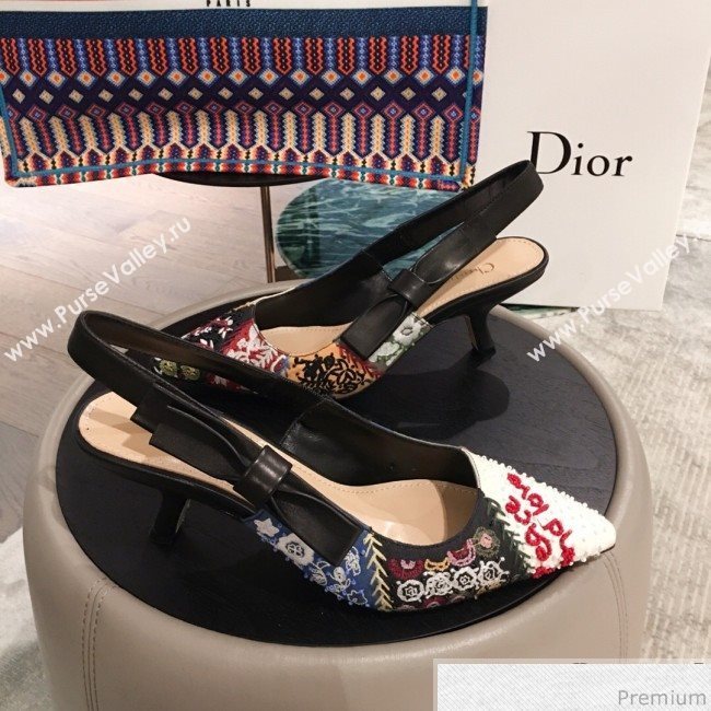 Dior Mid-heel Embroidered Slingback Pumps 2019 (KL-9031103)