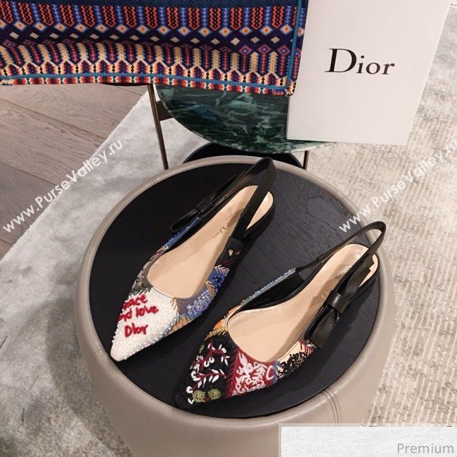 Dior Flat Embroidered Slingback Pumps 2019 (KL-9031104)