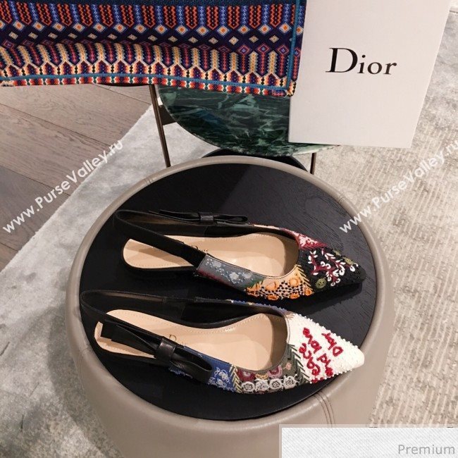 Dior Flat Embroidered Slingback Pumps 2019 (KL-9031104)