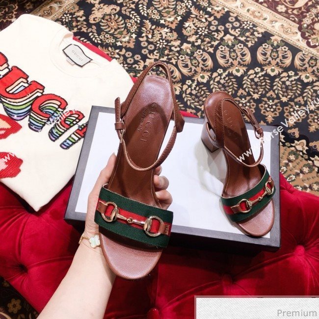 Gucci Web and Horsebit Heel Sandals Brown 2019 (KL-9031105)