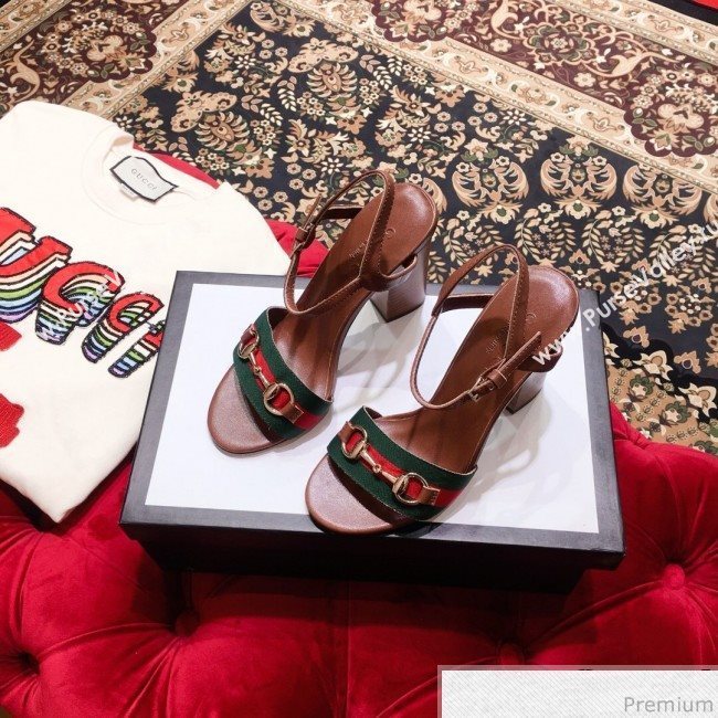 Gucci Web and Horsebit Heel Sandals Brown 2019 (KL-9031105)