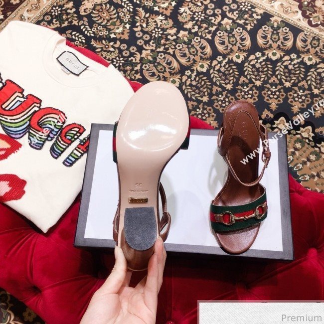 Gucci Web and Horsebit Heel Sandals Brown 2019 (KL-9031105)