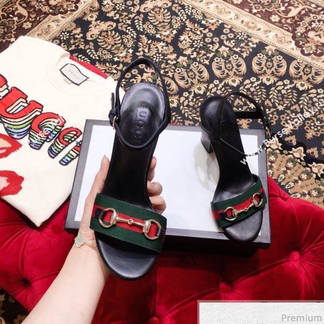 Gucci Web and Horsebit Heel Sandals Black 2019 (KL-9031106)