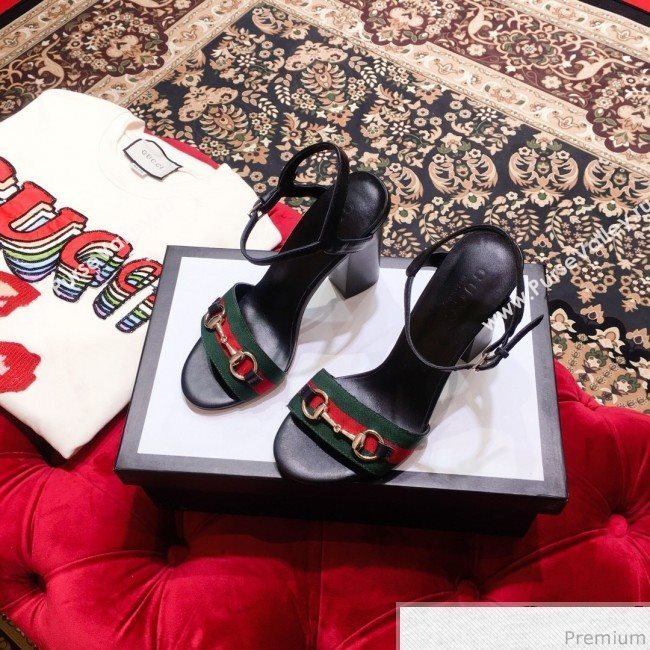 Gucci Web and Horsebit Heel Sandals Black 2019 (KL-9031106)