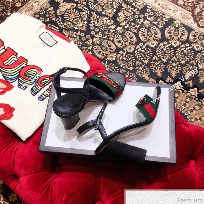 Gucci Web and Horsebit Heel Sandals Black 2019 (KL-9031106)