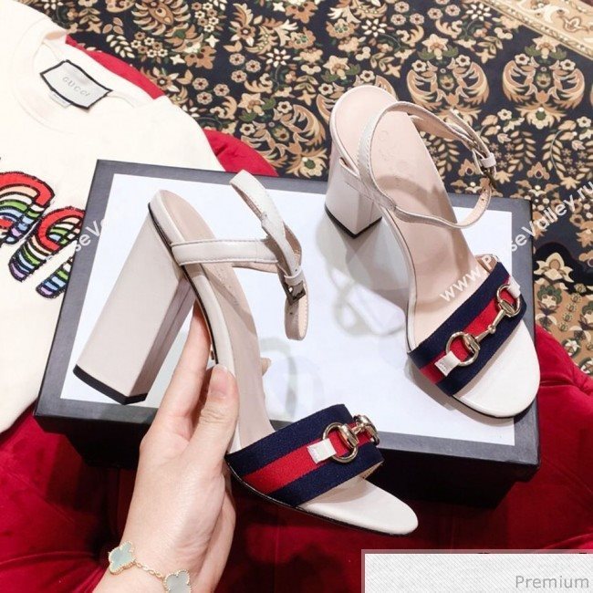 Gucci Web and Horsebit Heel Sandals White 2019 (KL-9031107)