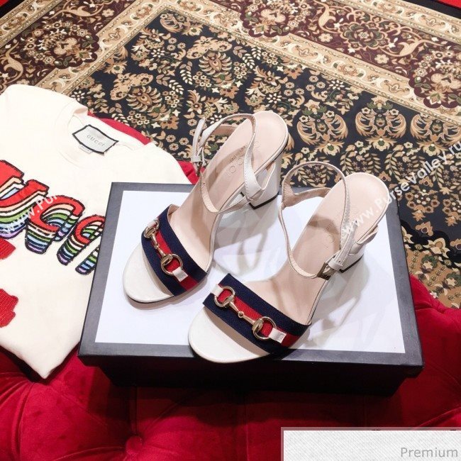 Gucci Web and Horsebit Heel Sandals White 2019 (KL-9031107)