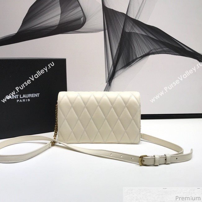 Saint Laurent Angie Chain Bag in Diamond Quilted Lambskin 568906 White 2019 (XYD-9041266)