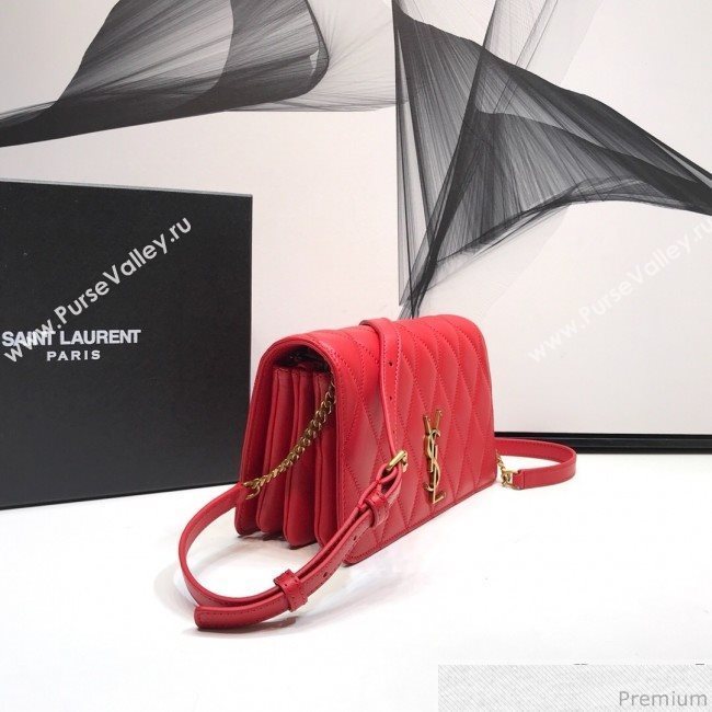 Saint Laurent Angie Chain Bag in Diamond Quilted Lambskin 568906 Red 2019 (XYD-9041267)