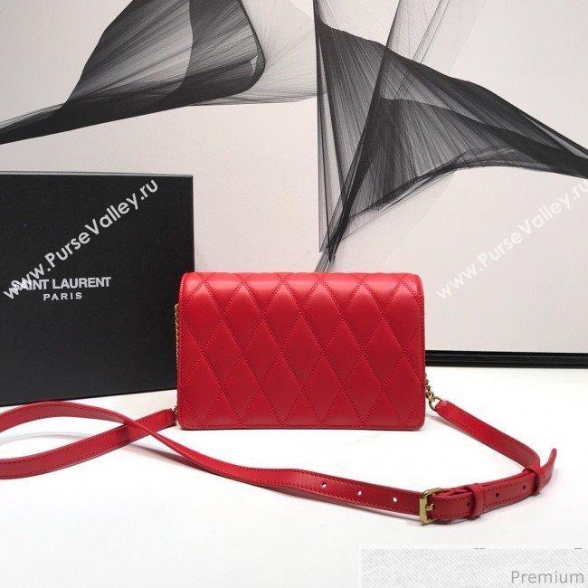 Saint Laurent Angie Chain Bag in Diamond Quilted Lambskin 568906 Red 2019 (XYD-9041267)