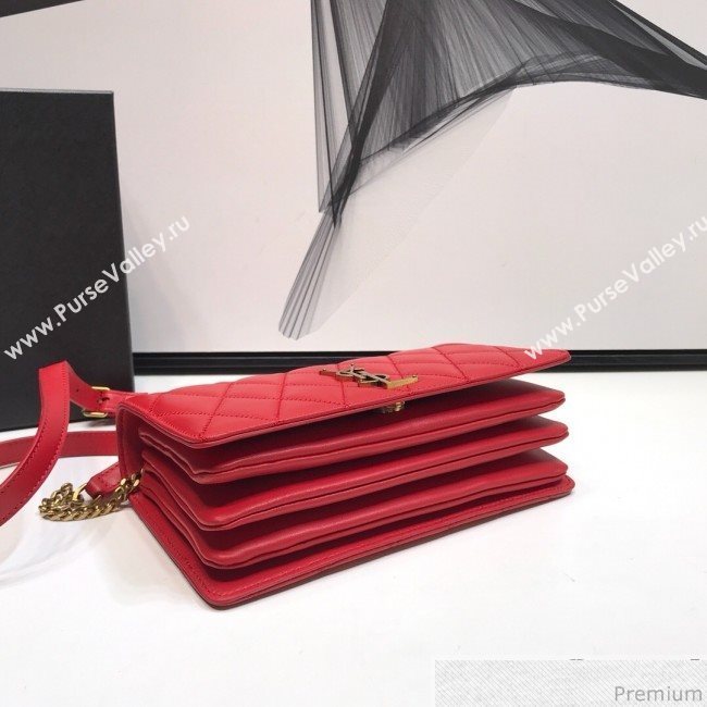 Saint Laurent Angie Chain Bag in Diamond Quilted Lambskin 568906 Red 2019 (XYD-9041267)