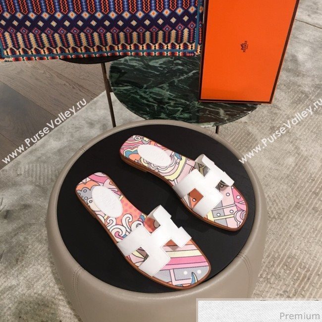 Hermes Oran Slide Flat Sandals on Print Insole White 2019 (KL-9031116)