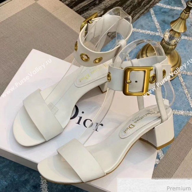 Dior D-Dior Mid-heel Sandals in White Calfskin 2019 (DLY-9041001)